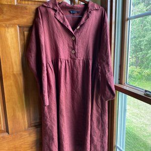 100% Linen collared knee length button up dress